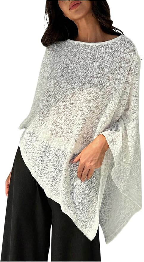 MakeMeChic Ponchos for Women Sheer Poncho Sweater Shawl Wraps Coverup | Amazon (US)