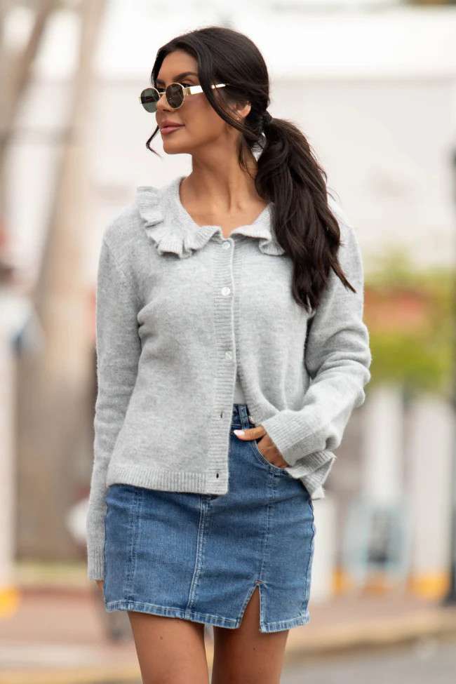 Just A Feeling Grey Collared Cardigan | Pink Lily