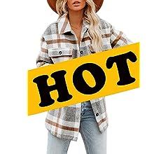 Women's Flannel Plaid Shacket Long Sleeve Button Down Chest Pocketed Shirts Jacket Coats | Amazon (US)