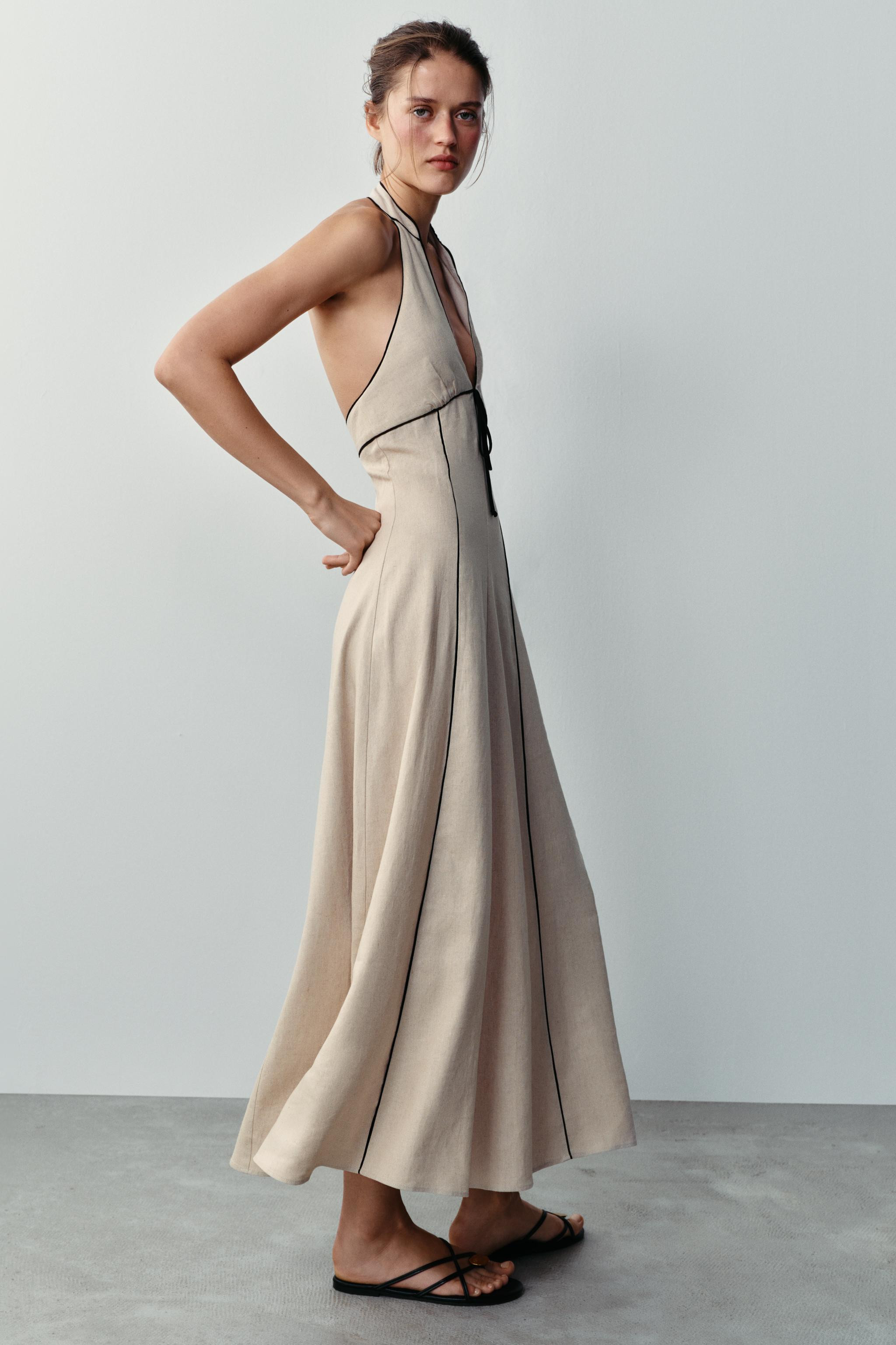 LINEN BLEND DRESS WITH CONTRAST TRIMS | Zara UK