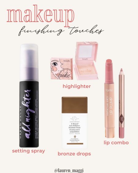 Beauty. Makeup. Setting spray. Highlighter. Tarte juicy lips. Bronze drops  

#LTKFind #LTKbeauty #LTKunder50