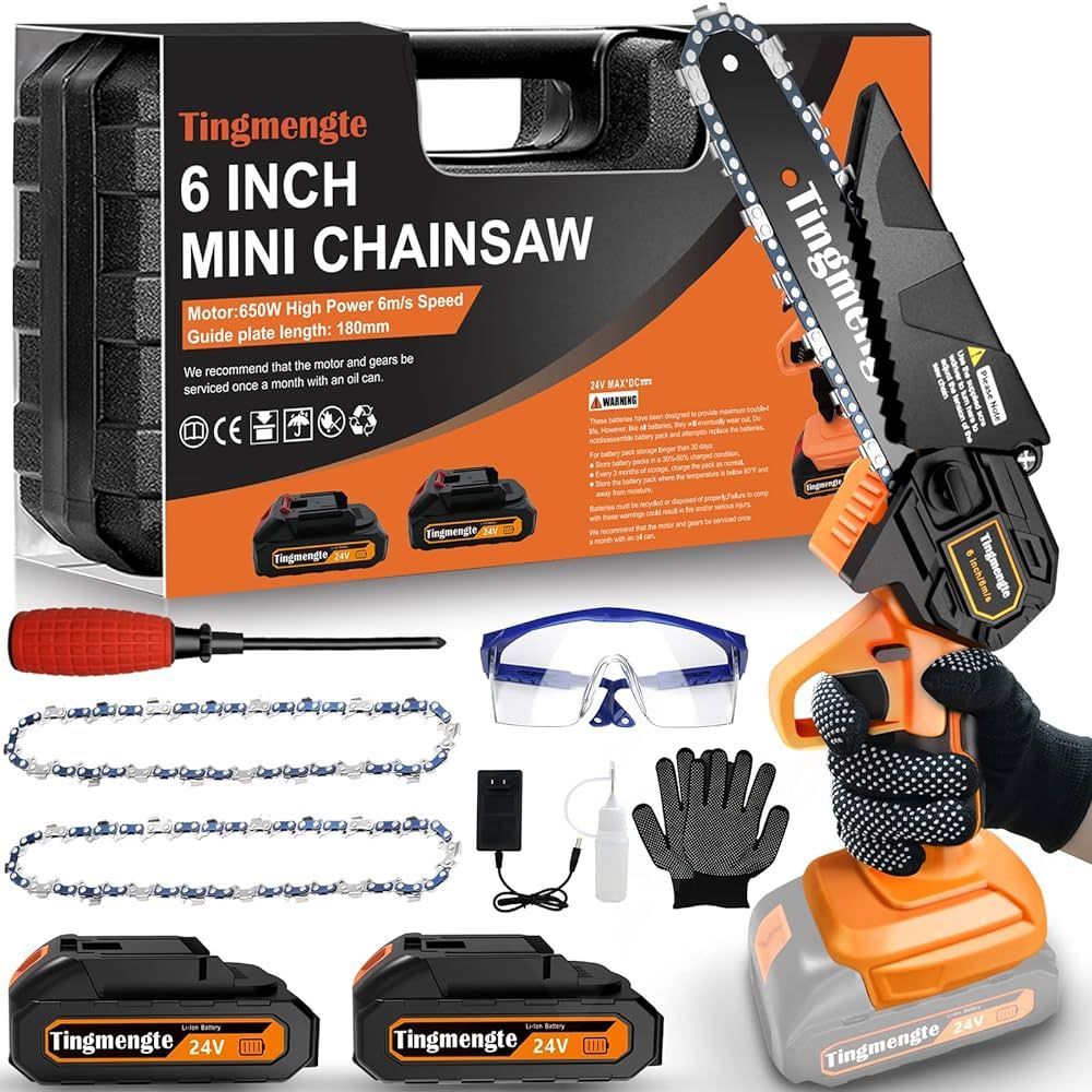 Mini Chainsaw 6 Inch, Cordless Mini Chainsaw Battery Powered with 24V 10000mAh Rechargeable Batte... | Amazon (US)
