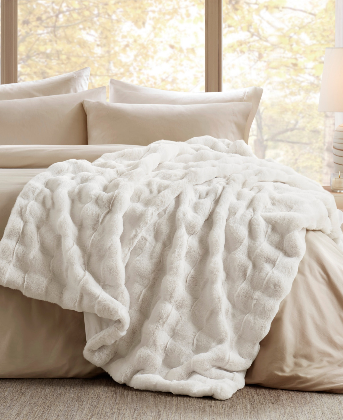 Madison Park Vivienne Faux Fur Throw, 50" x 60" - Ivory | Macy's