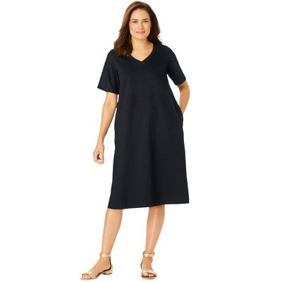 Woman Within Women's Plus Size Perfect Short-Sleeve V-Neck Tee Dress - L, Black | Target