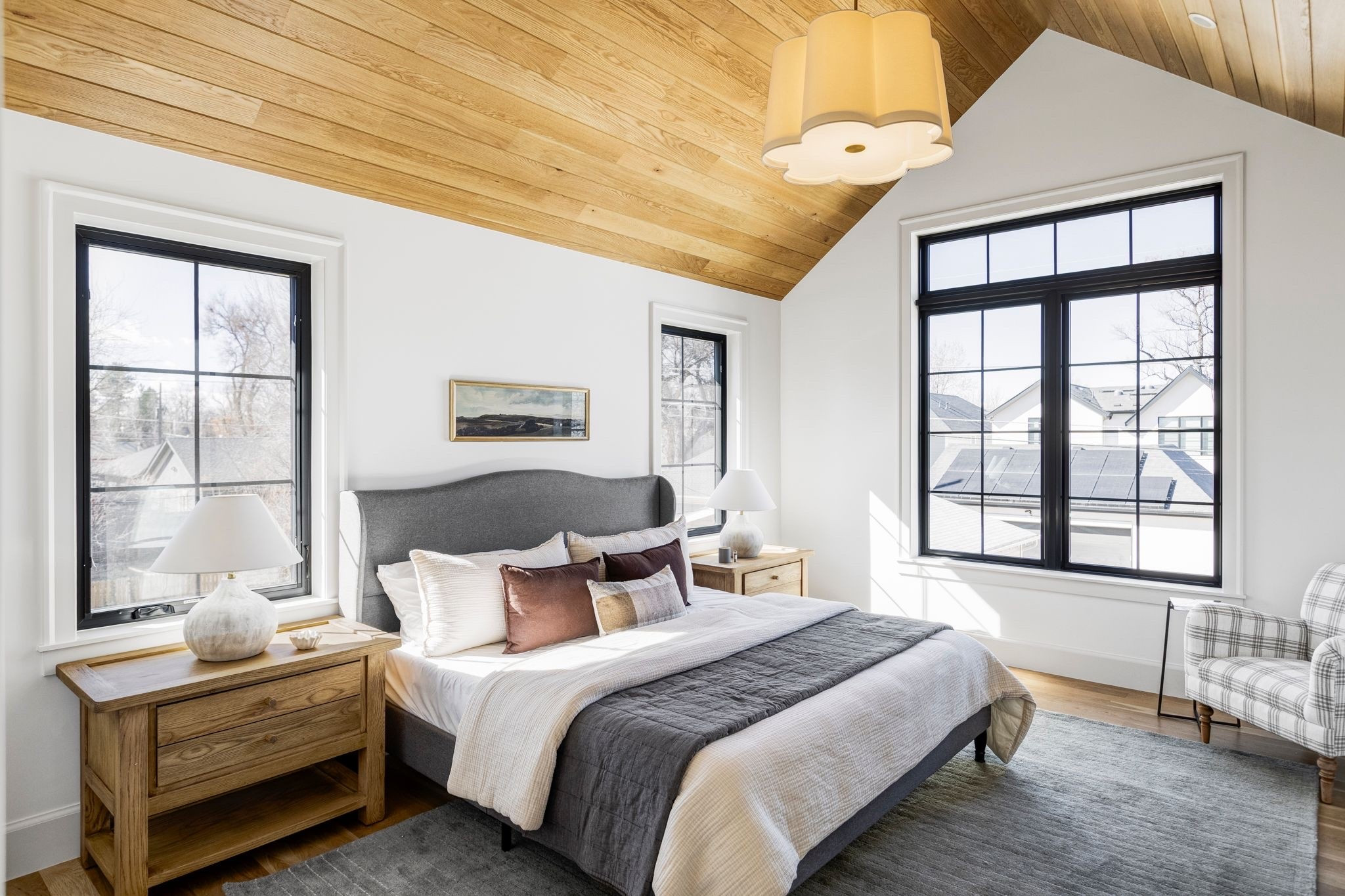 Gray upholstered bed, oak nightstands and green wool rug 

Bedroom, modern organic, McGee and co, amber interiors, nightstand

#LTKHome