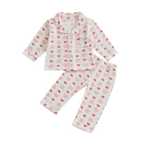 Nokpsedcb Toddler Boy Girl Valentines Pajamas Cute Heart Print Long Sleeves Shirt and Elastic Pants Loungewear Sleepwear (Pink Heart, 2-3 Years) | Amazon (US)