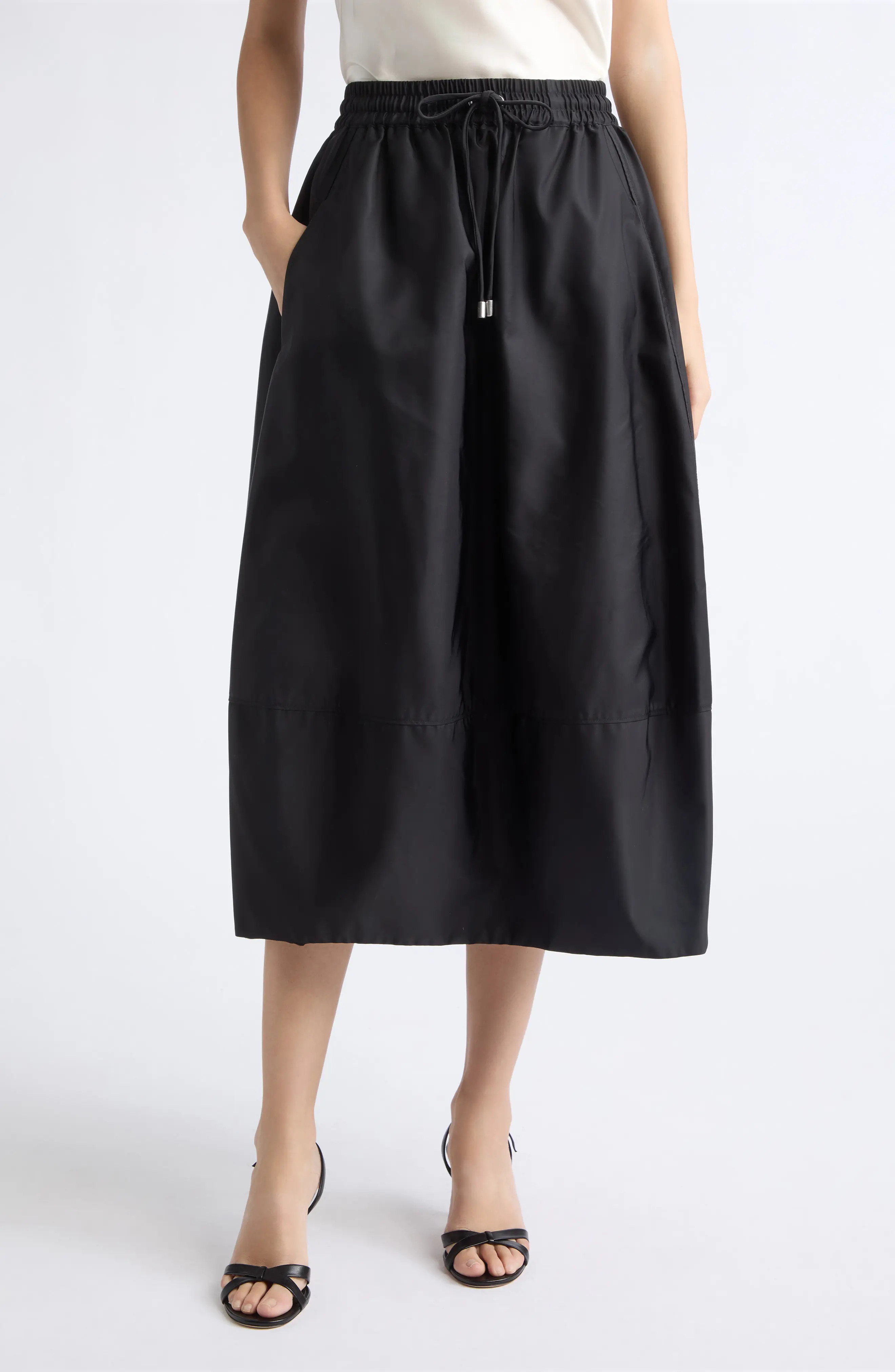 Cinq à Sept Sirani Nylon Midi Skirt in Black at Nordstrom, Size Xx-Small | Nordstrom