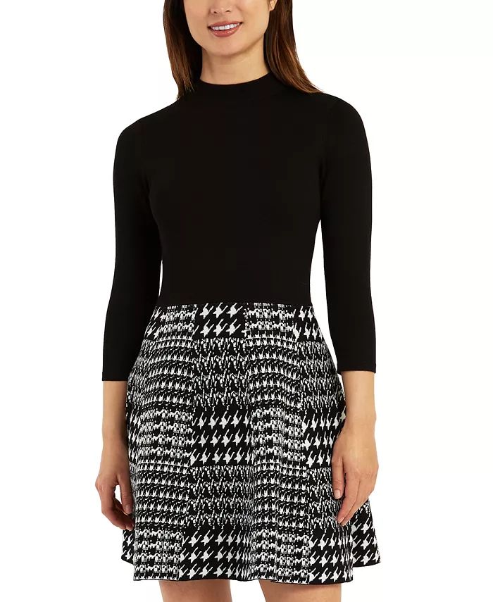BCX Juniors' Houndstooth-Skirt Long-Sleeve Sweater Dress & Reviews - Dresses - Women - Macy's | Macys (US)