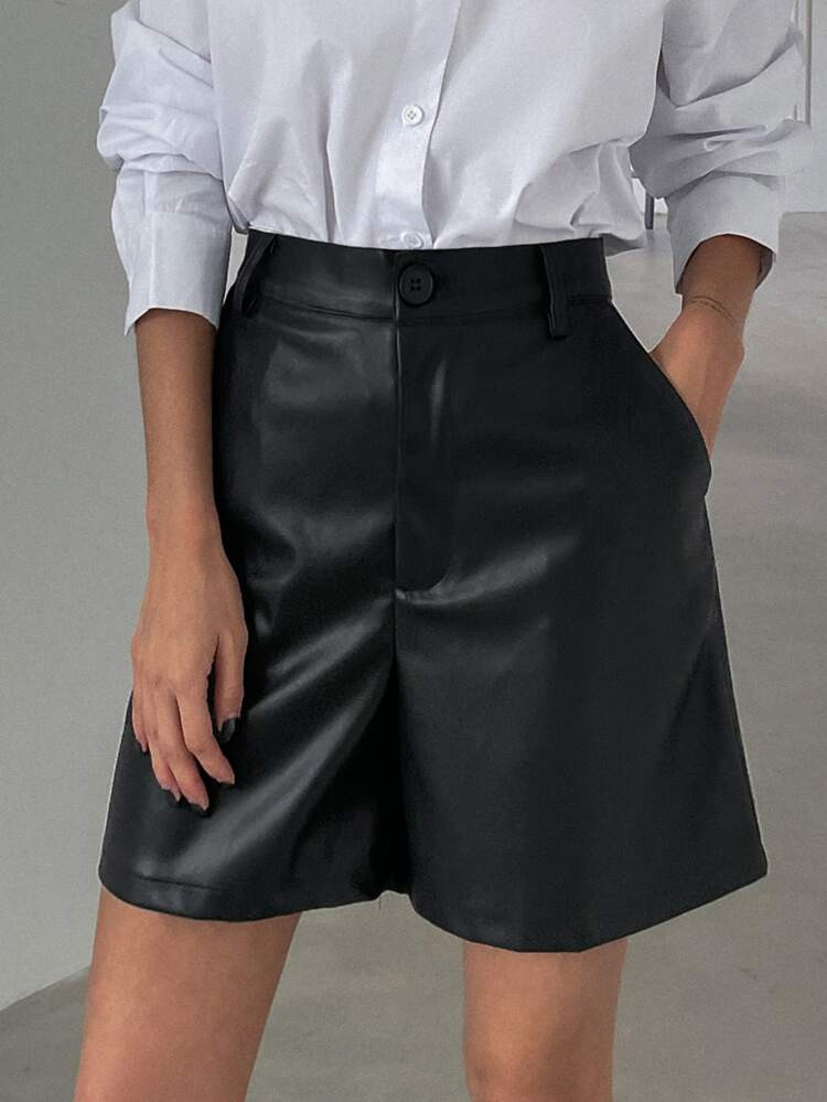 DAZY Slant Pocket PU Shorts | SHEIN