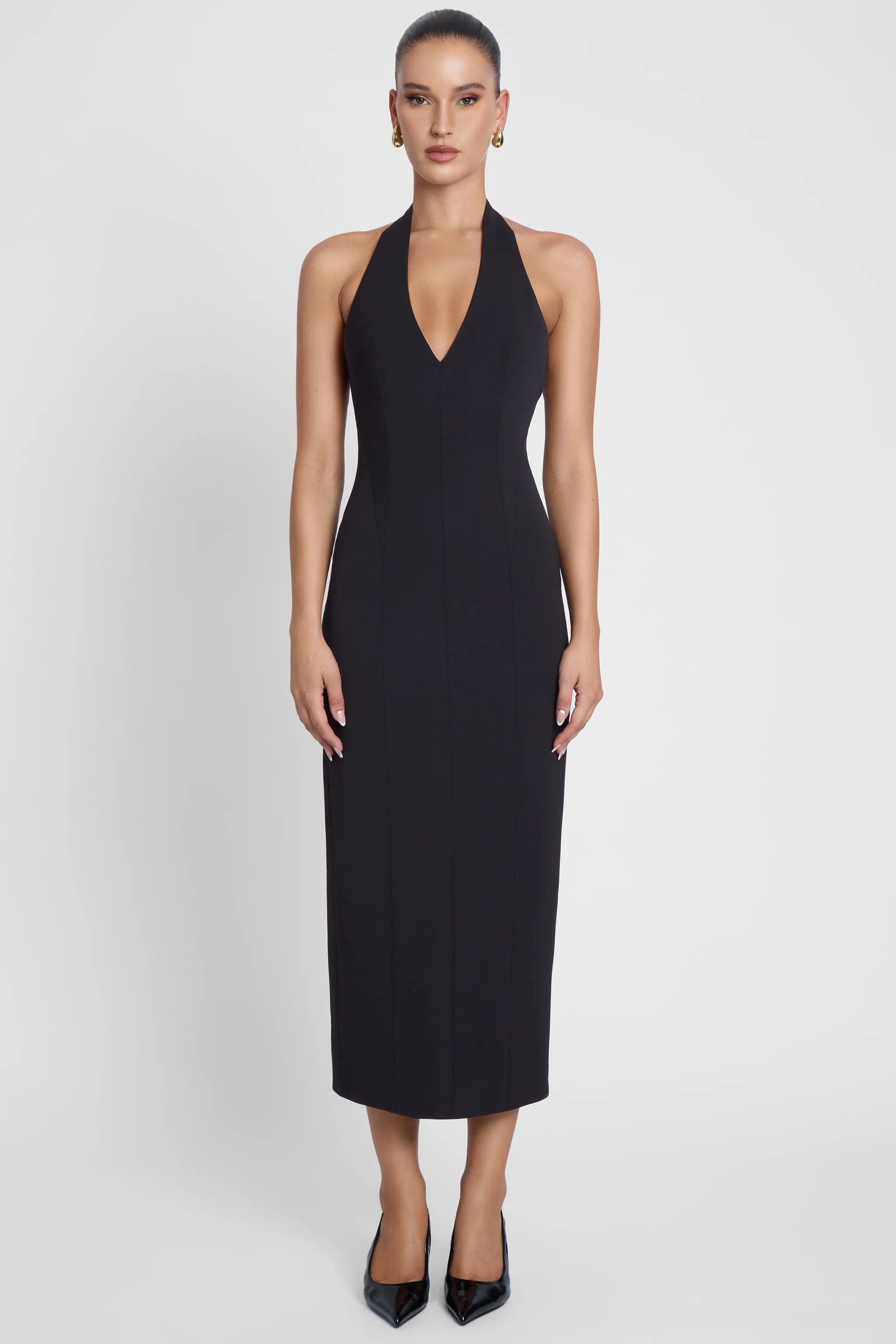 Heiress Halter Midi Dress - Black | LEAU (US)