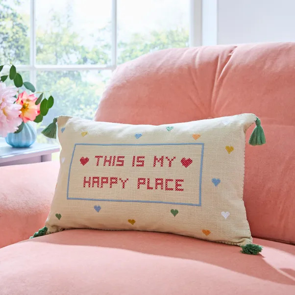 This is my happy Place Hearts Rectangular Cushion | Dunelm