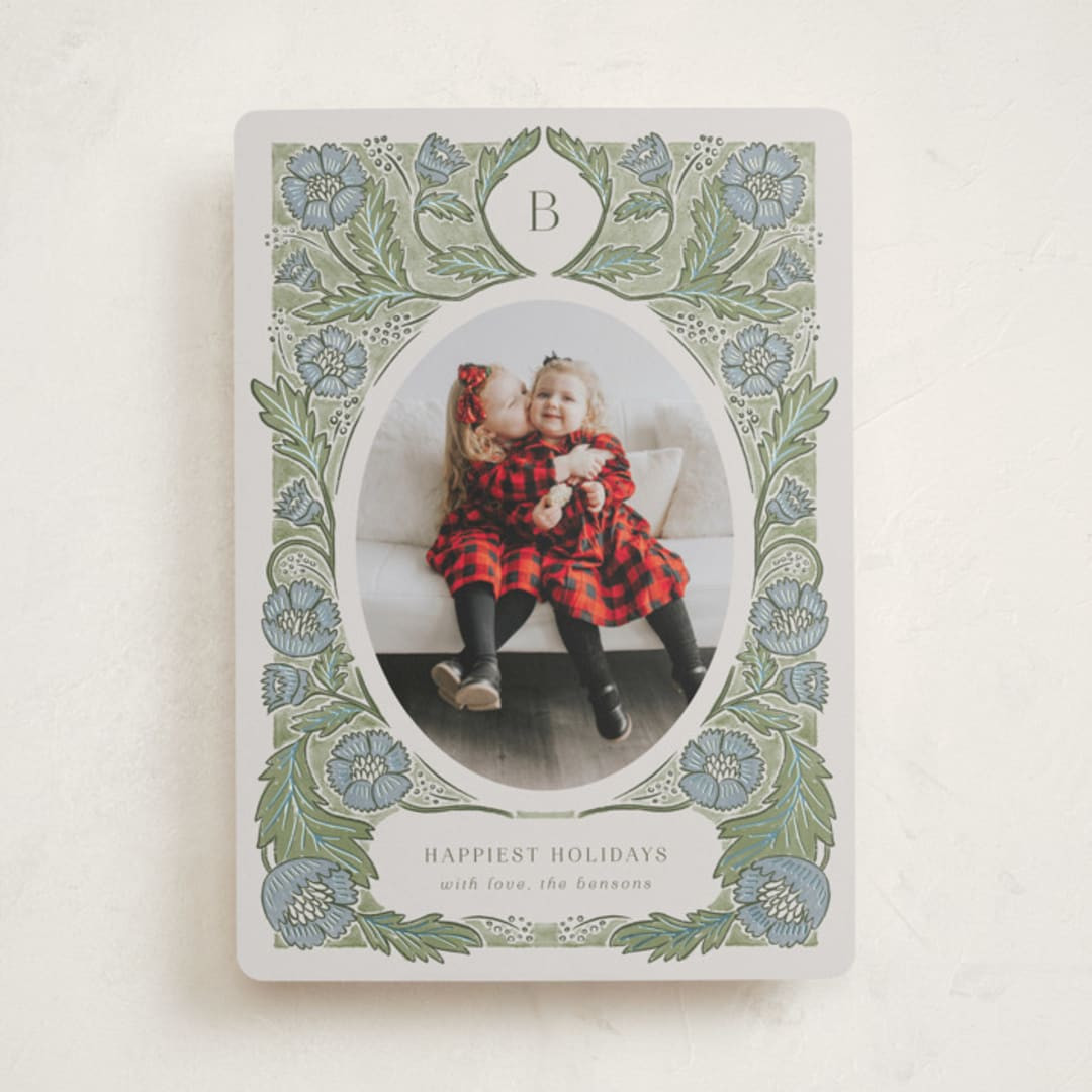 "monogram nouveau" - Customizable Foil-pressed Holiday Cards in Green or Red by Jen Owens. | Minted
