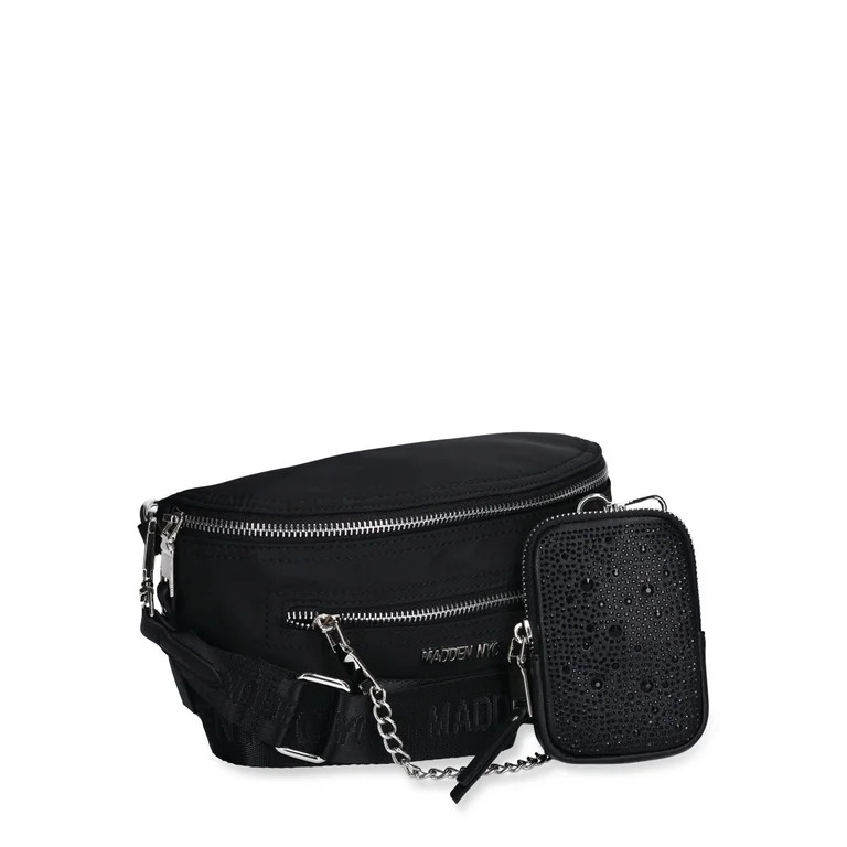 Madden NYC Women's Chain Pocket Fanny Pack with Embellished Pouch, Black | Walmart (US)
