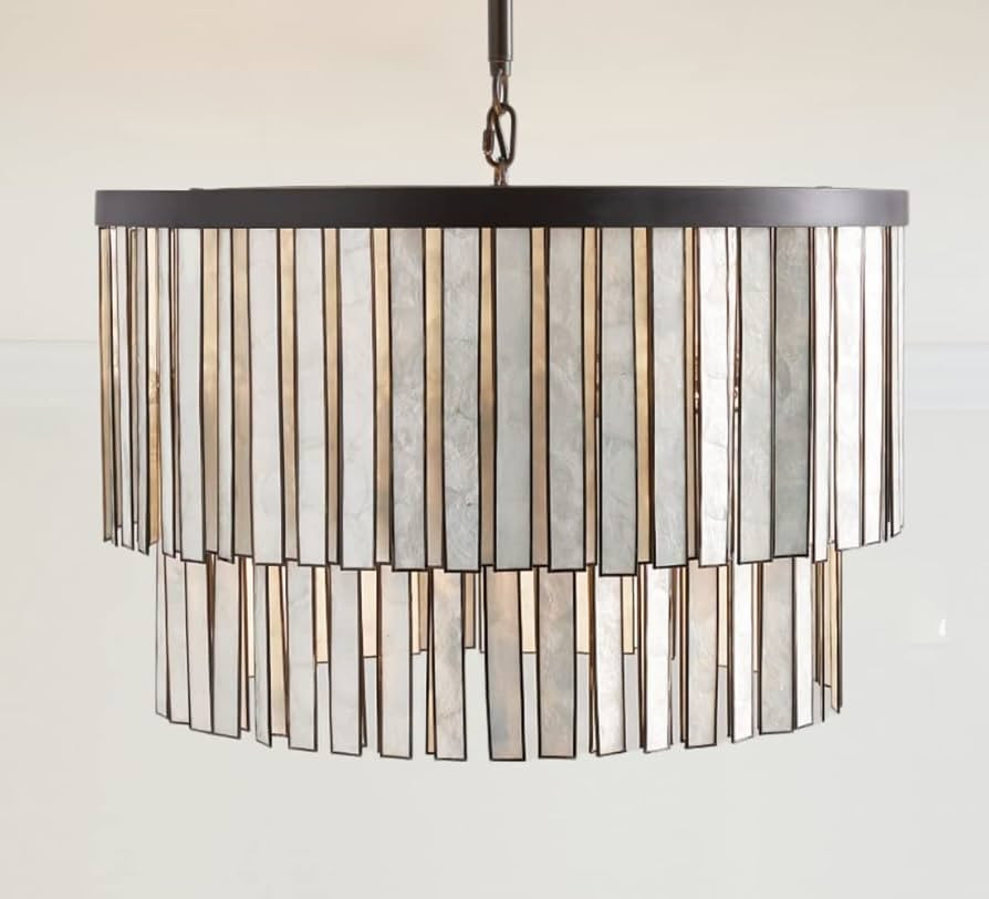 Capiz Round Chandelier Industrial Style Chandelier Over Kitchen Island, Living Room, Bedroom Ceil... | Amazon (US)