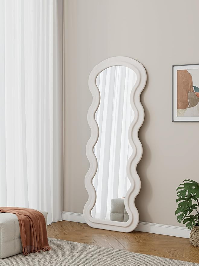 Floor Mirror, Wavy Full Length Mirror with Flannel Fabric, Large Standing Mirror, 63"x24" Full Bo... | Amazon (US)