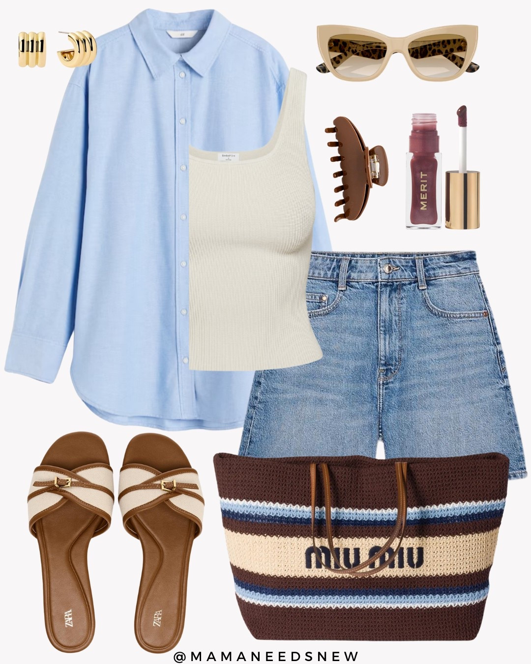 A spring /summer outfit with a shirt, crop tank top, denim shorts, slide sandals & tote bag 🩵

#LTKItBag #LTKStyleTip #LTKSaleAlert