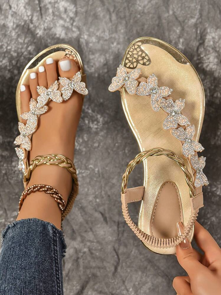 Gold Butterfly Rhinestone sandals | SHEIN