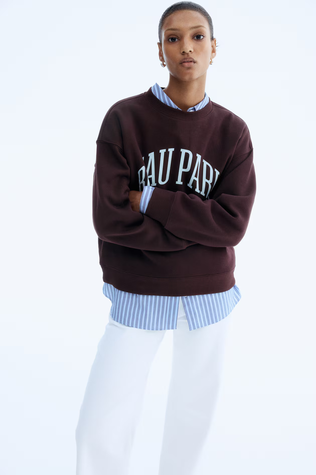 Sweatshirt with Text Motif - Burgundy/Beau Paris - Ladies | H&M US | H&M (US + CA)