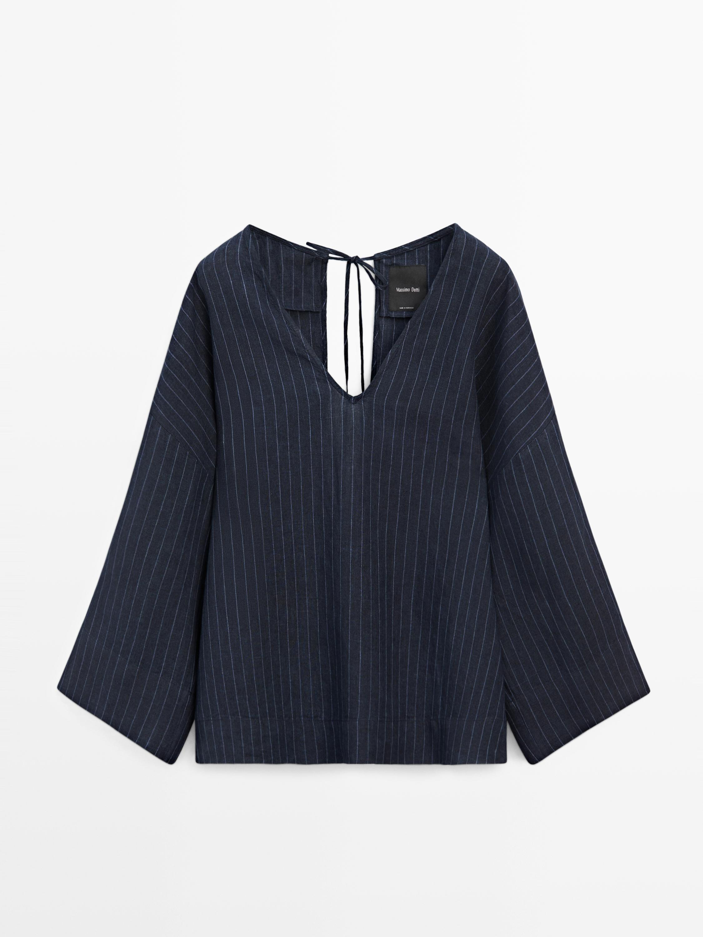 Chemisier rayé dos détaillé en lin | Massimo Dutti FR