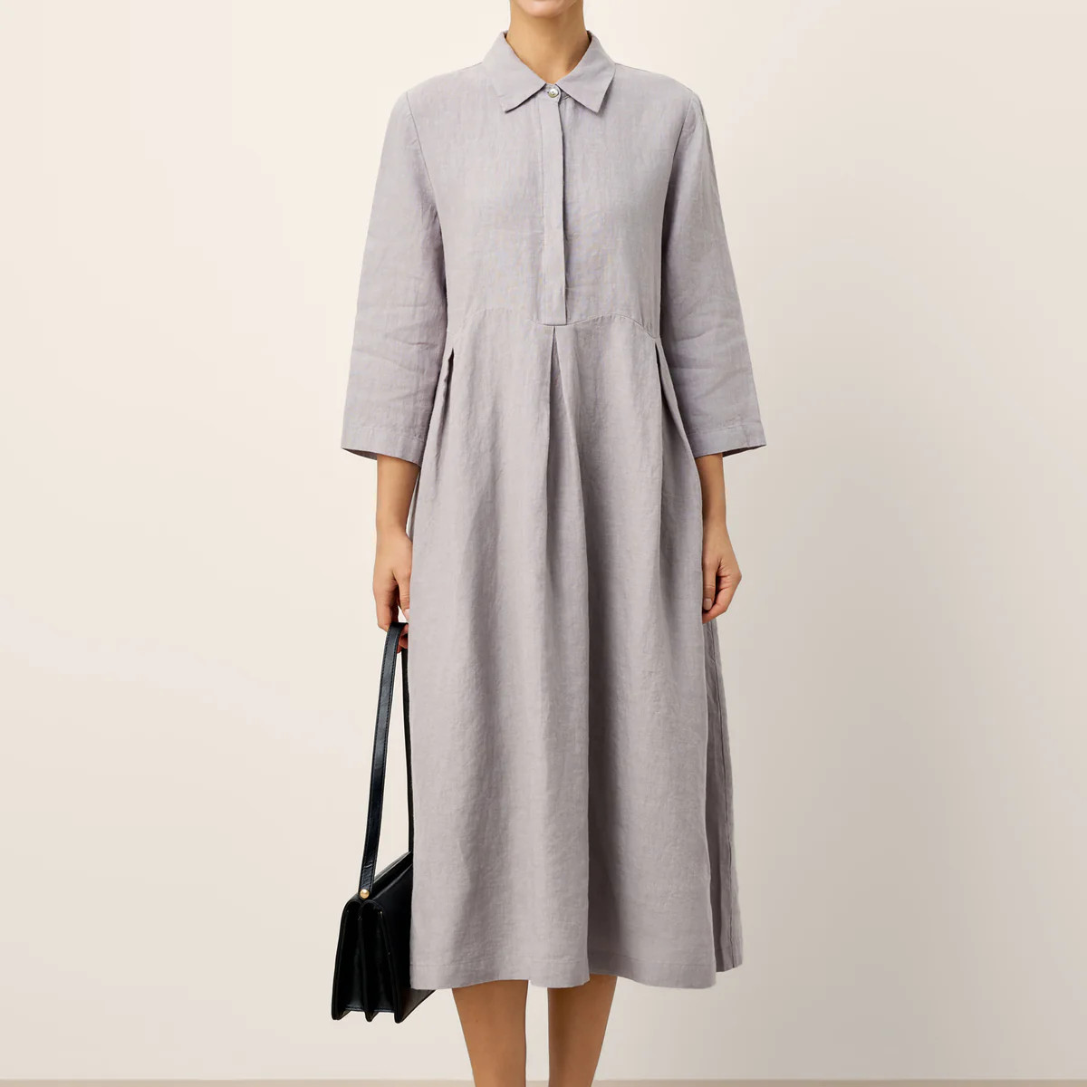 100% Linen Inverted Pleat Curved Seam Maxi Dress VALERIE | LINTICO