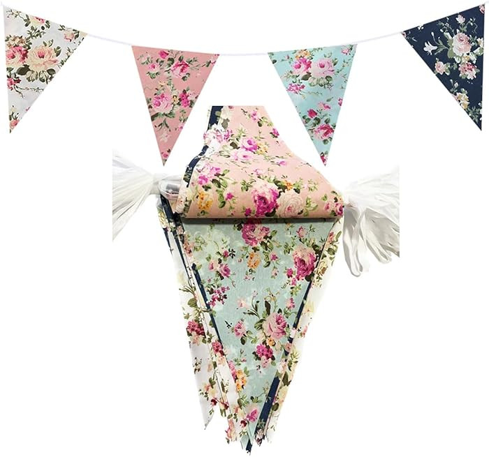 20 Meters 66 feet Flower Pennant Banner, Multi Color Fabric Floral Buntings Triangle Flags Garlan... | Amazon (US)