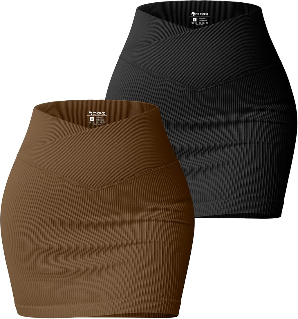 Women's 2 Piece Skirts Basic Casual Versatile Stretchy High Waist Cross Over Ribbed Mini Skirt | Amazon (US)