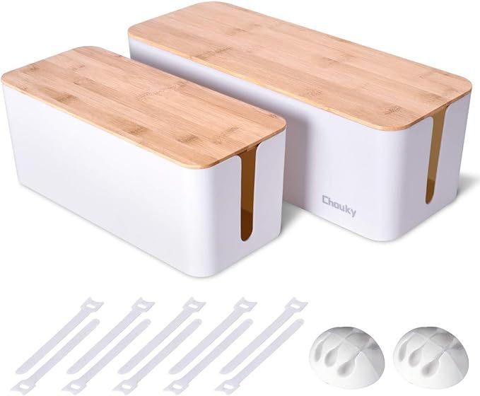 2 Pack Large Cable Management Box – Wooden Style Cord Organizer Box and Cover for TV Wires, Com... | Amazon (US)