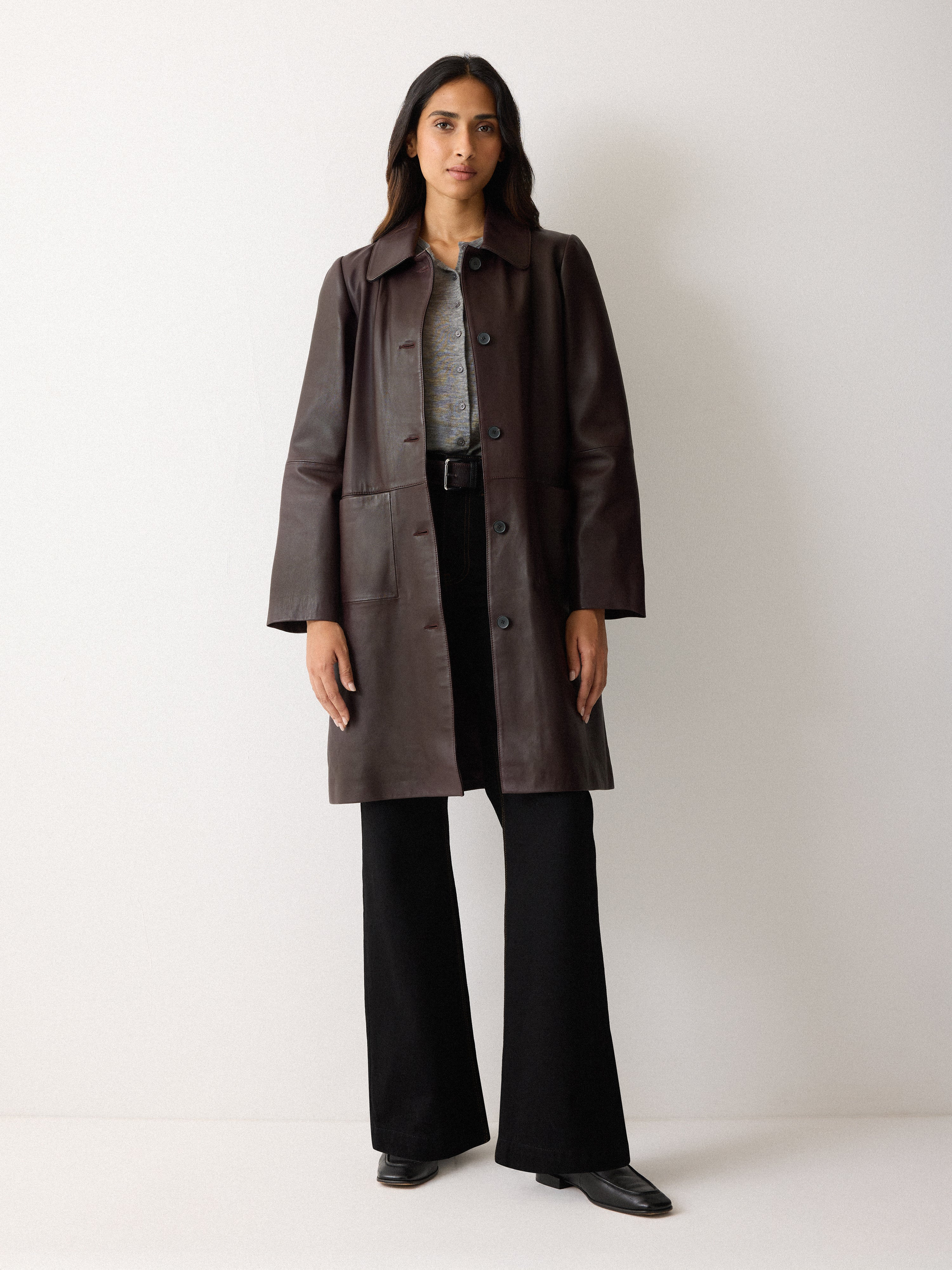 Leather Knee Length Coat | Purple | Jigsaw (UK)