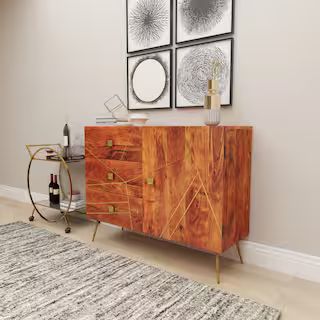 LITTON LANE Brown Metal Modern Buffet with 3-Drawers-22815 - The Home Depot | The Home Depot