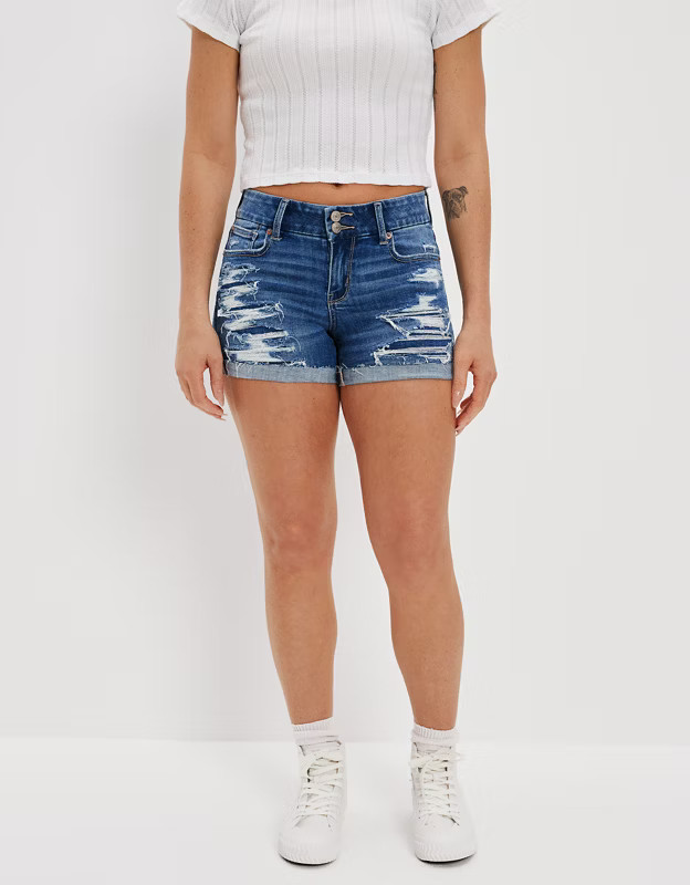 AE Ne(x)t Level Curvy Denim Midi Short | American Eagle Outfitters (US & CA)