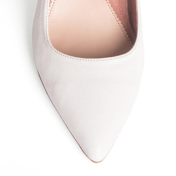 Classic White Leather Block Heel Pump | ALLY Shoes