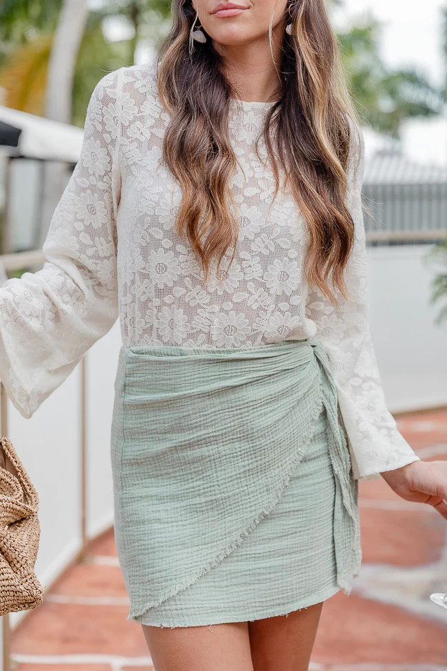 Closer To You Sage Acid Wash Gauze Skirt | Pink Lily