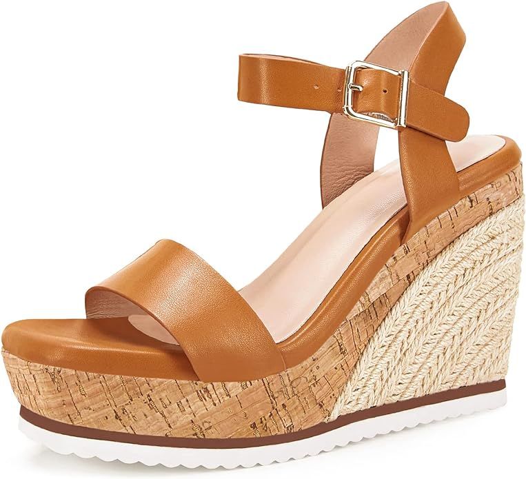 Women's Espadrille Wedge Platform Sandals Open Toe Ankle Buckle Strap Casual Summer Shoes | Amazon (US)