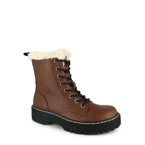 PORTLAND by Portland Boot Company Women's Faux Fur Trim Lug Sole Boot - Walmart.com | Walmart (US)