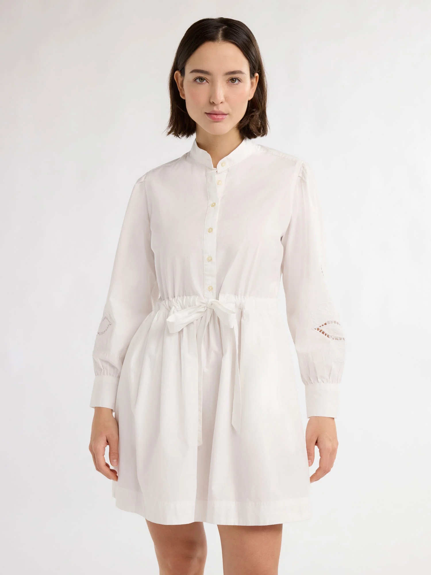 Free Assembly Women’s Cotton Tie Front Mini Dress with Long Sleeves, Sizes XS-XXXL | Walmart (US)