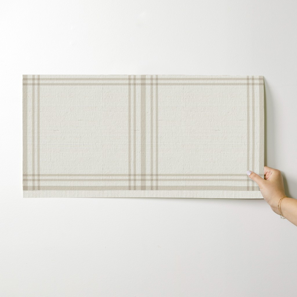 Wallpaper in Windowpane Plaid - Greige on white Large Scale | Spoonflower