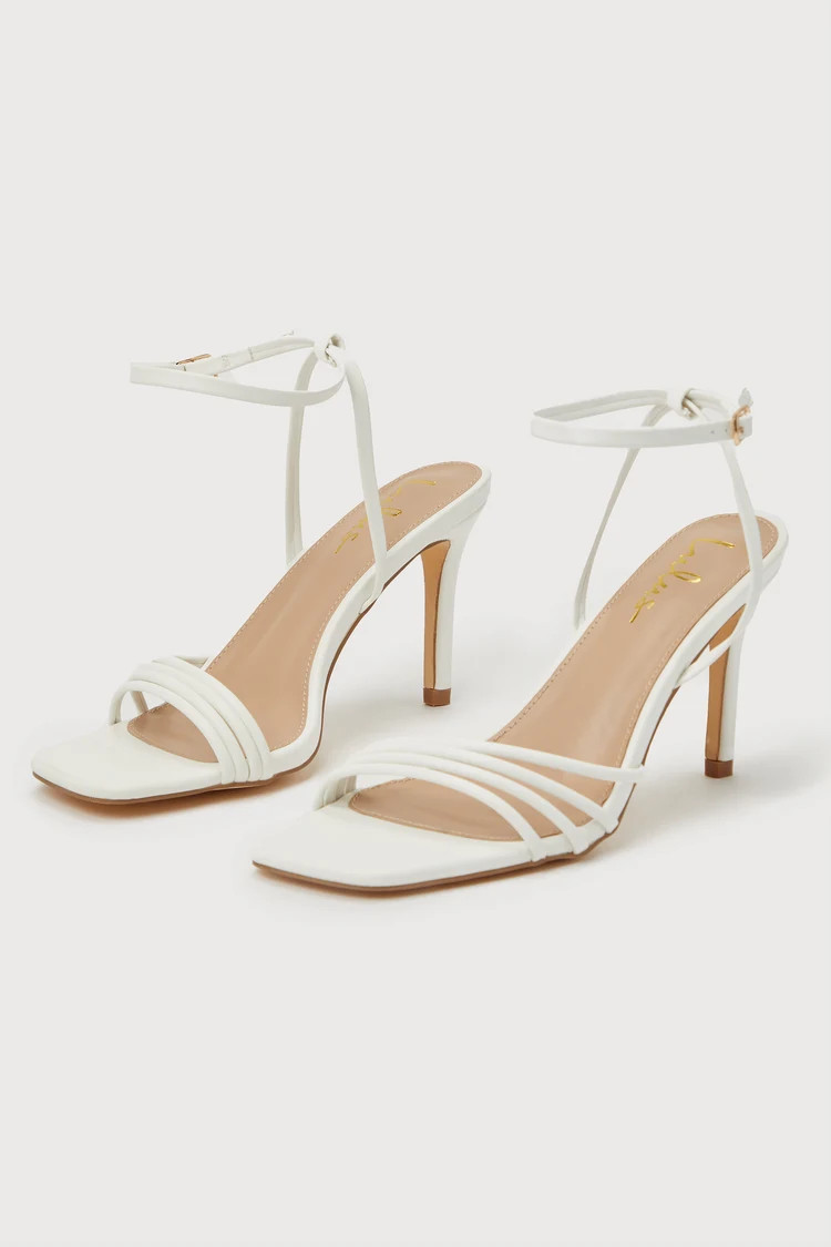 Evangelie White Strappy Square-Toe High Heel Sandals | Lulus