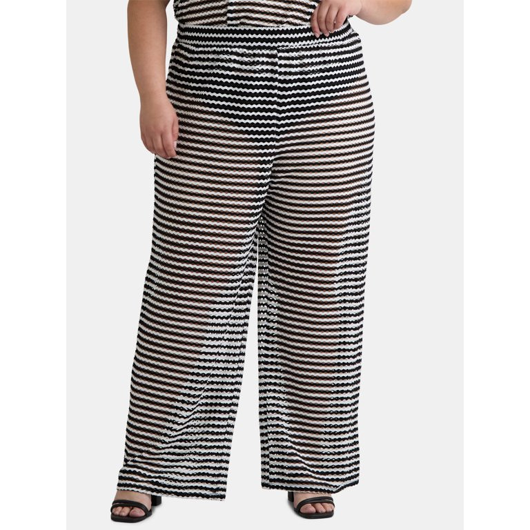Time and Tru Women’s and Women’s Plus Stripe Mesh Coverup Pants, Sizes XS-3X - Walmart.com | Walmart (US)