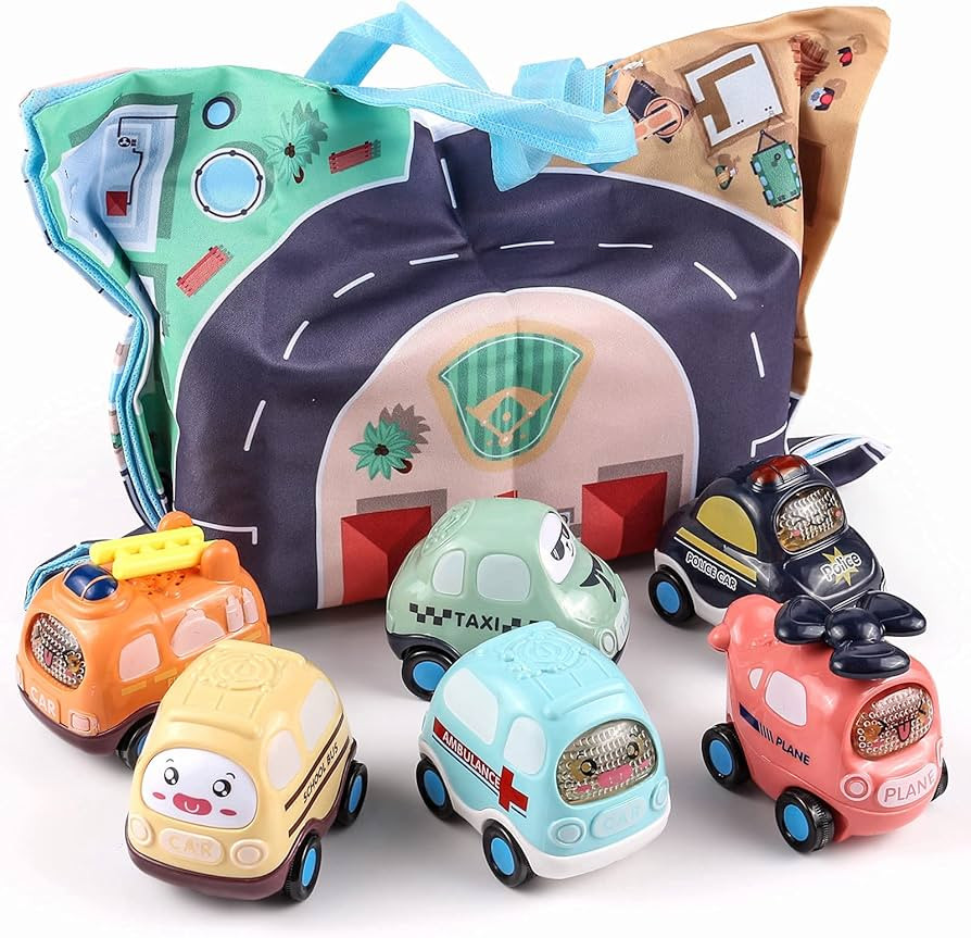 Inertia Baby Toy Cars Gifts with Storage Bag, 6 Pcs Push and Go Kids Early Educational Toys for 1... | Amazon (US)