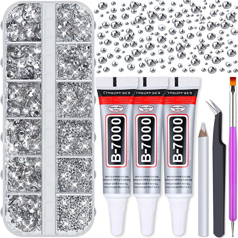 Audab B7000 Jewelry Adhesive Glue with Rhinestones for Crafts, 2100Pcs Flat Back Gems Crystal Rhi... | Amazon (US)