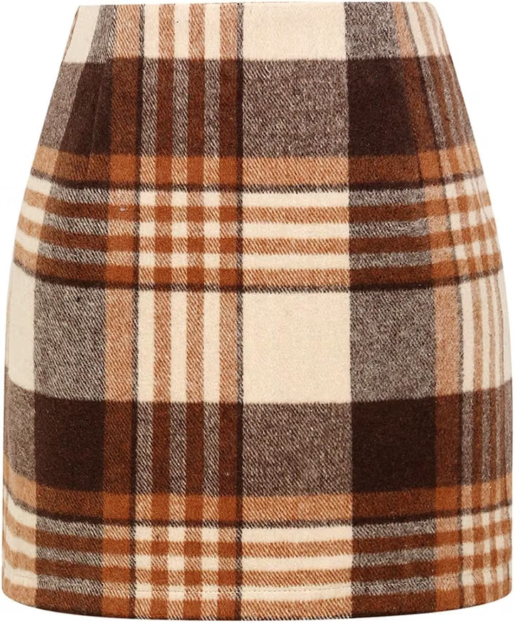 Womens Wool Plaid Mini Skirt Fall Winter High Waisted Bodycon Pencil Skirt | Amazon (US)