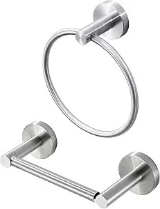WEIKO Brushed Nickel Toilet Paper Holder Towel Ring,Bathroom Hardware Set Double Post Pivoting Ti... | Amazon (US)