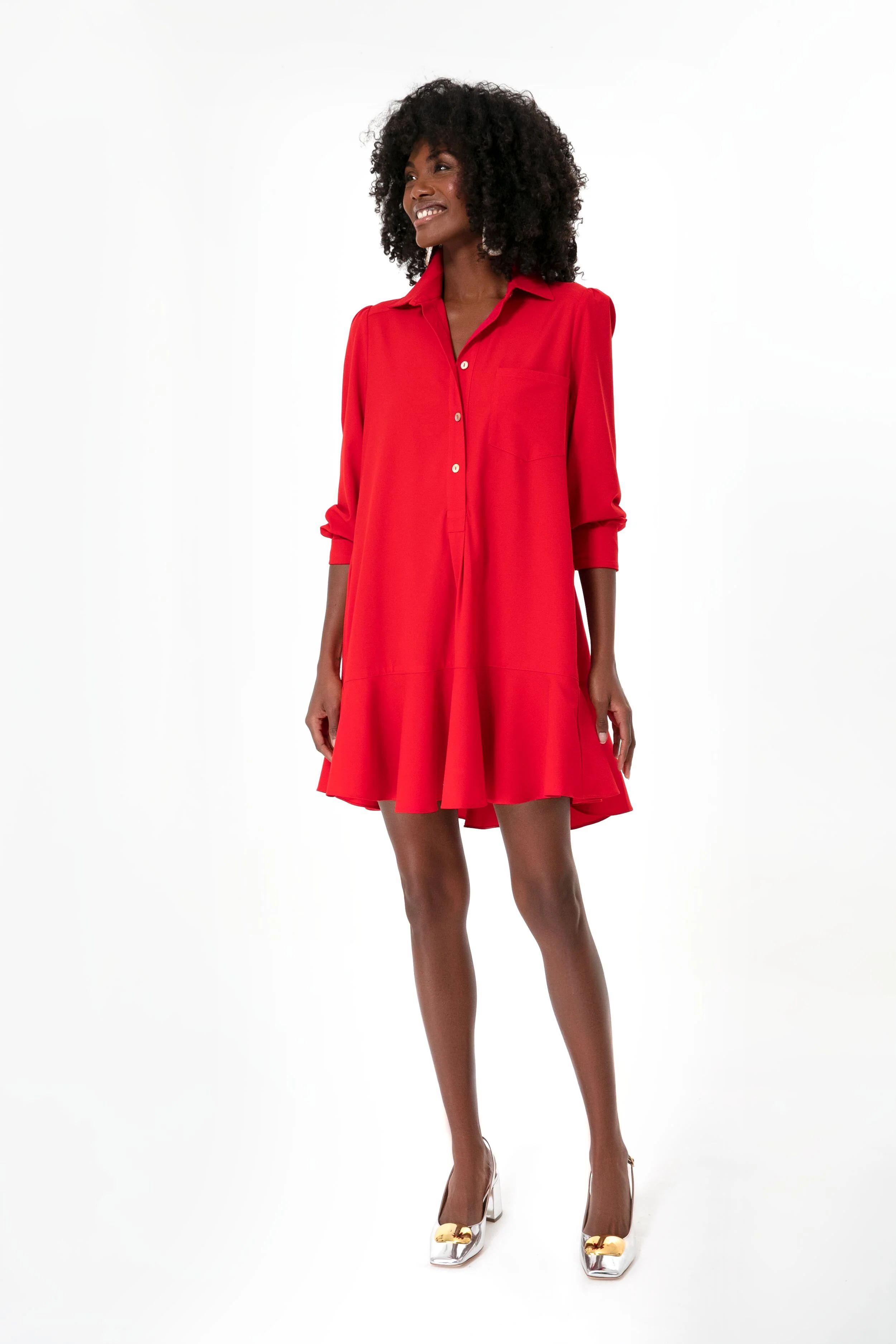 Red Crepe Callahan Shirt Dress | Tuckernuck (US)