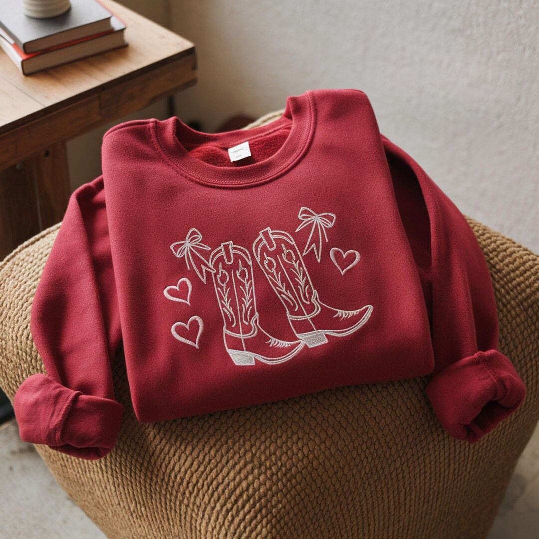Valentine's Day Cowboy Boot Embroidered Sweatshirt, Valentine Boot Sweatshirt, Cute Valentine Swe... | Etsy (US)