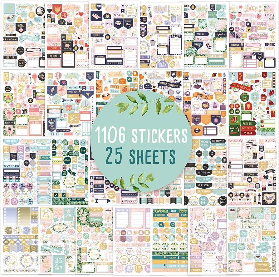 Aesthetic Greenery Planner Stickers for Fun Planning - 1100+ Stunning Gold Foil Monthly Designs -... | Amazon (US)