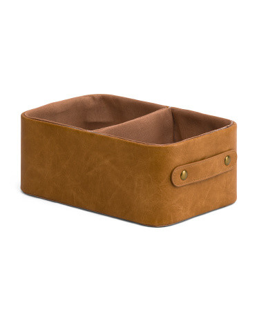 Faux Leather Small Distressed Bin | TJ Maxx