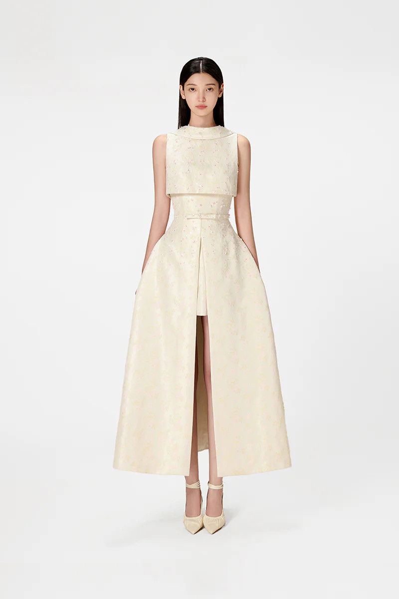 BEADED BROCADE COWL NECK LONG | Montsand | CULT MIA | CULT MIA UK LTD