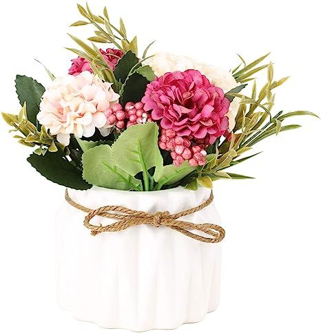 SUPNIU Artificial Hydrangea Bouquet with Small Ceramic Vase Fake Silk Variety Flower Balls Flower... | Amazon (US)