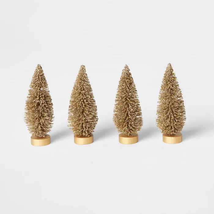 4pk Glitter Bottle Brush Christmas Tree Decorative Figurine Set Gold - Wondershop™ | Target