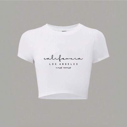 100% Cotton Unisex Crop T-Shirt With California - Themed PrintA White Cropped Tee Featuring The Words "California", "LOS ANGELES", And "West Coast" In | SHEIN